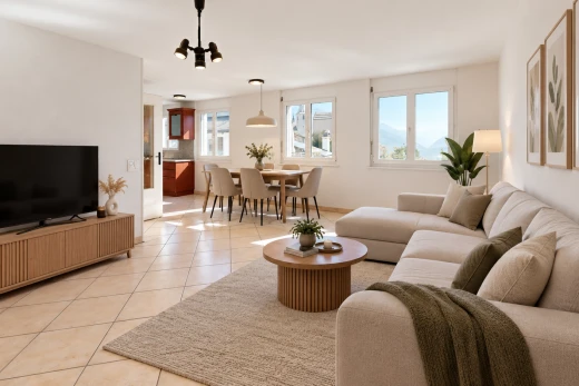 pièce vide avec lumière naturelle, light floor, tile floor, sol en carrelage, et baseboards wall