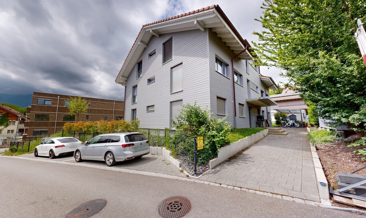 außenansicht mit from community, apartment complex view, overcast, und ziegeldach