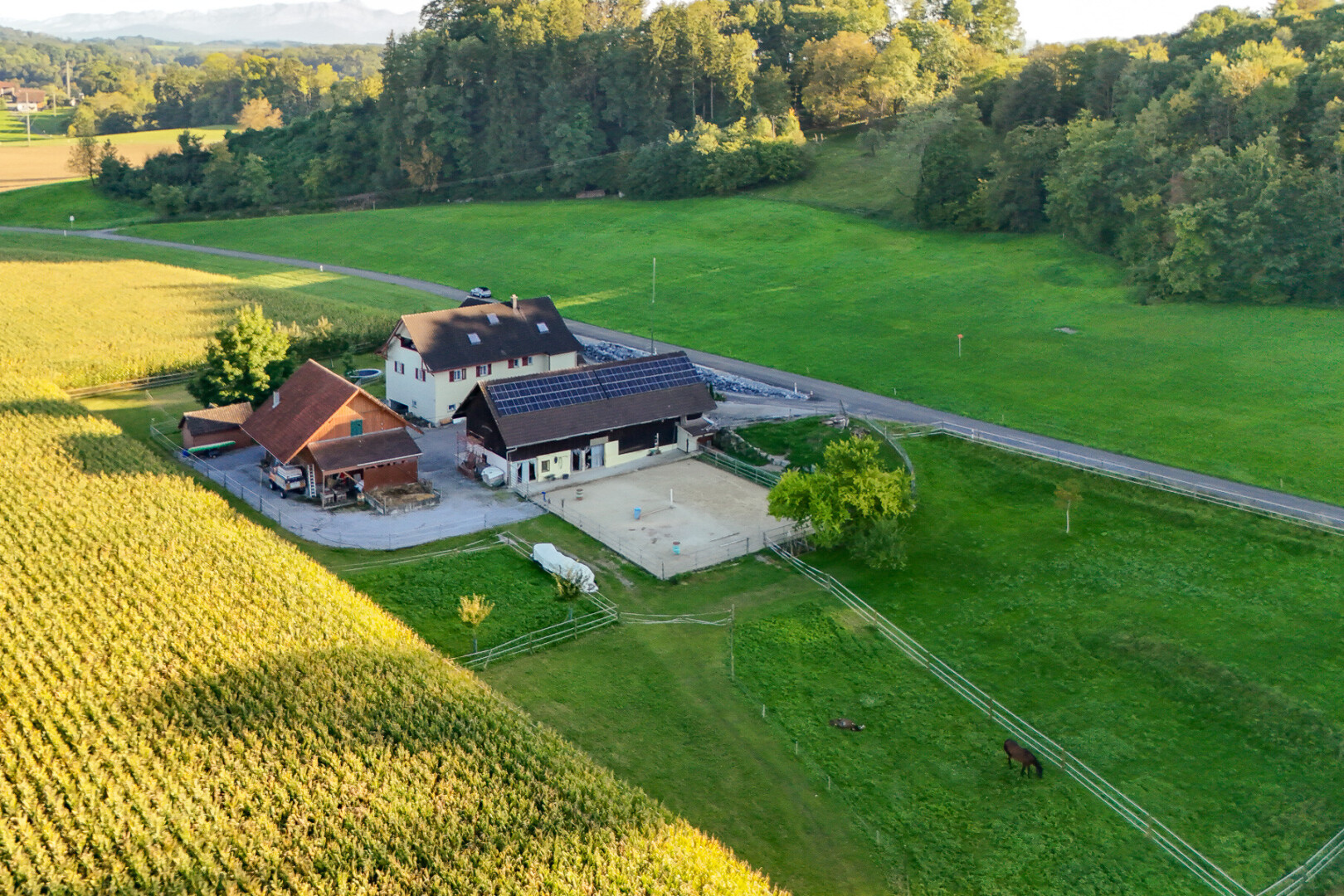 façade avec property visible, vue rurale, rural view, terrasse, et pelouse