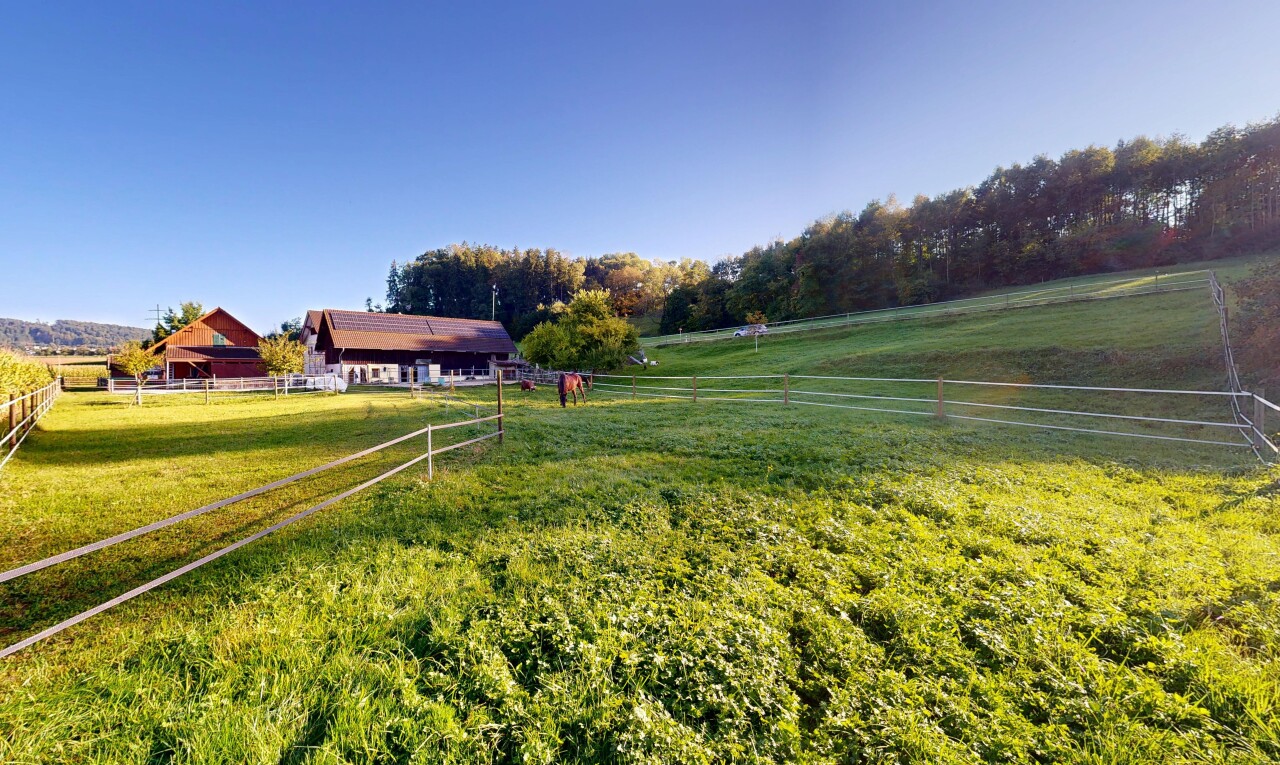 jardin avec rural view, vue rurale, day time, animal farm, et animal