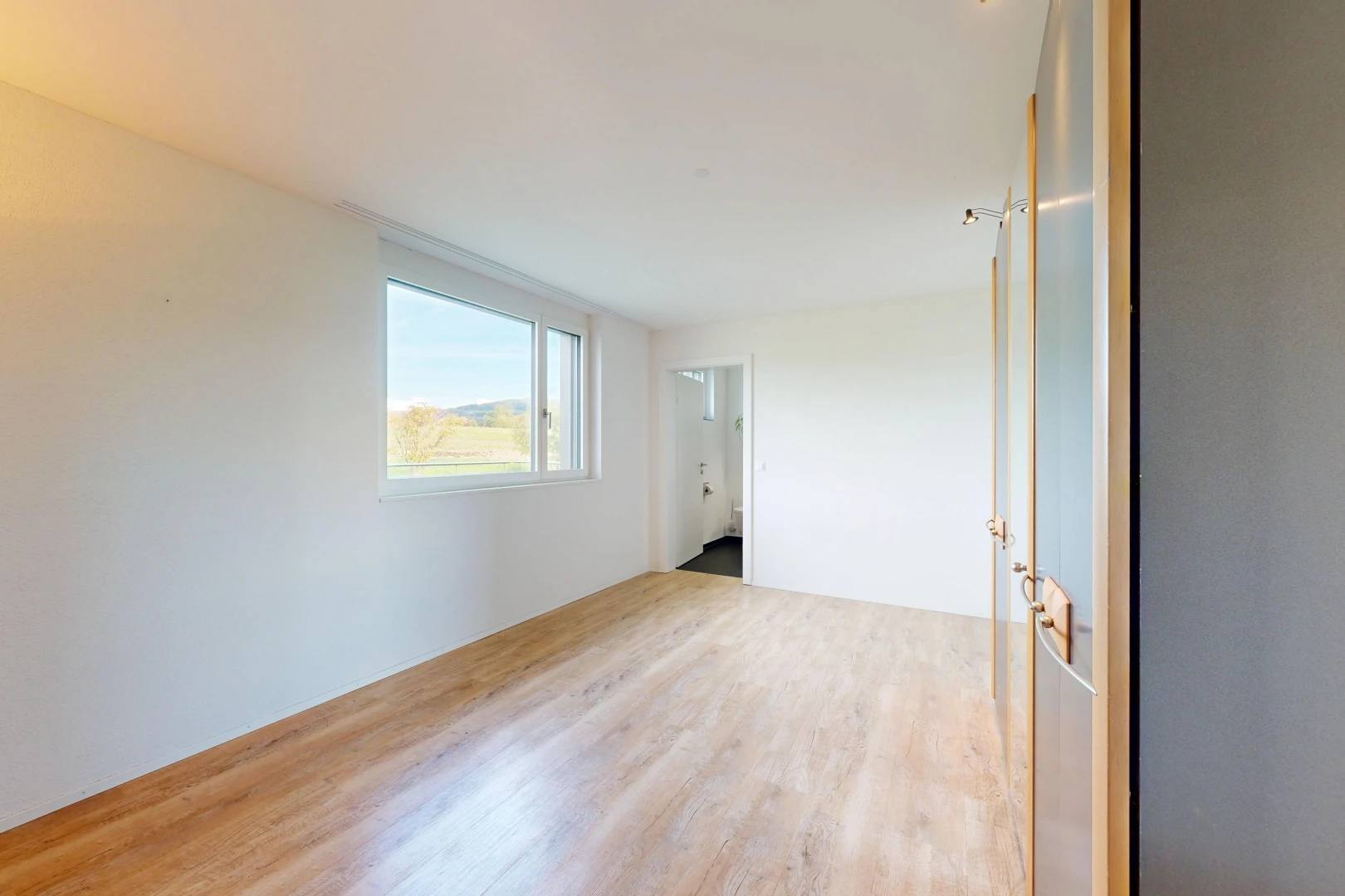 leerer raum mit gipskartonwand, drywall, holzfußboden, wood finish floor, und inside property