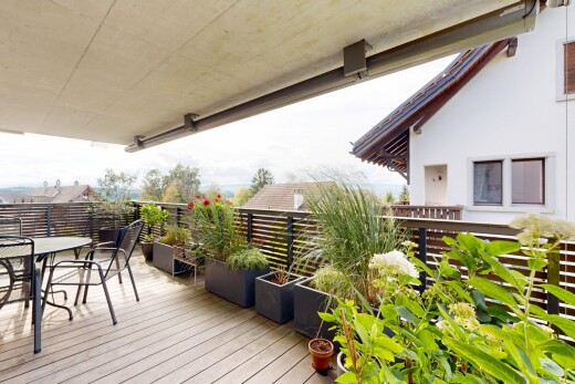 terrasse mit essbereich im freien, deck, from property, und overcast