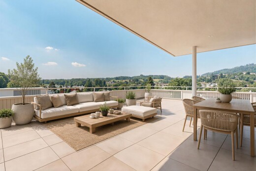 terrasse mit wohnraum im freien, from property, essbereich im freien, terrasse, und day time