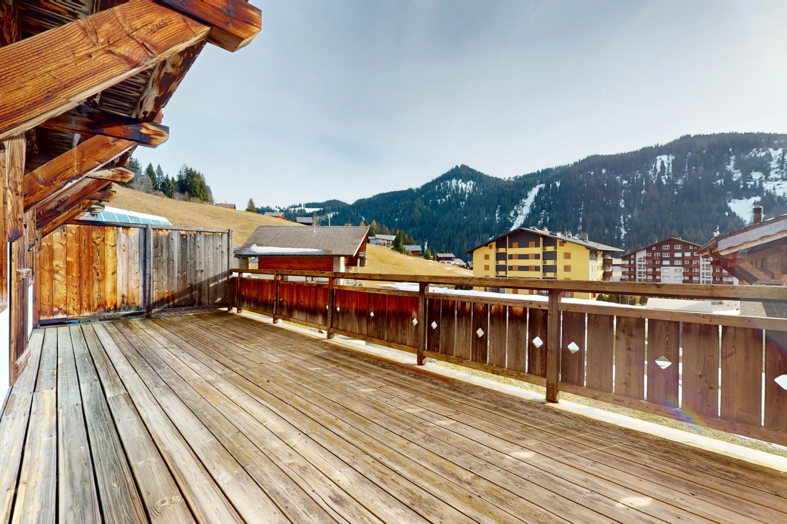 terrace with a mountain view