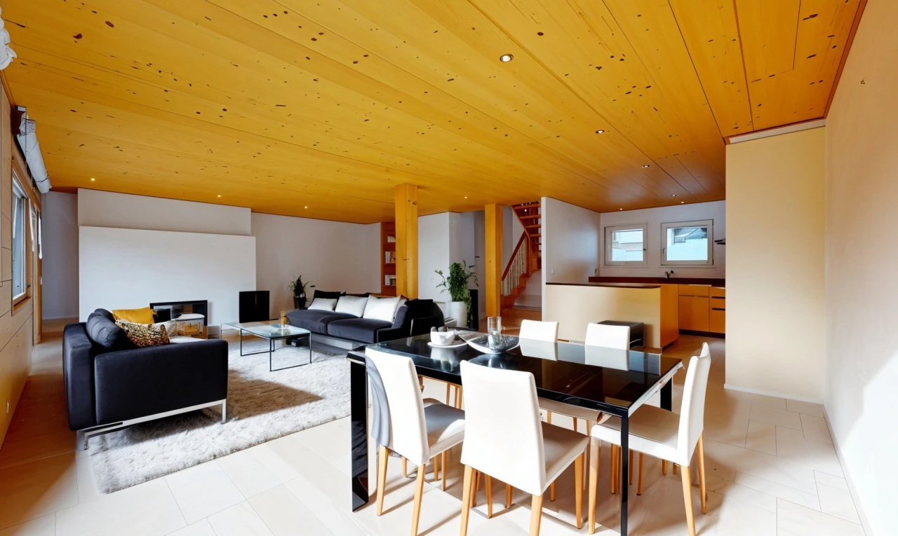 living / dining room with wooden ceiling
