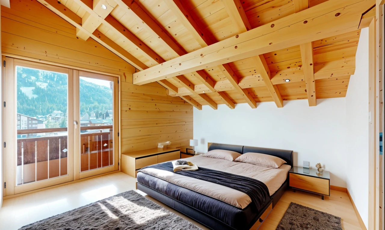 room / bedroom featuring wood walls, lofted ceiling with beams, and wooden ceiling