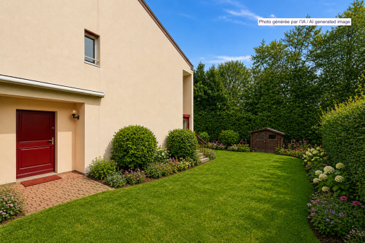jardin avec pelouse, from property, abri, structure extérieure, et day time