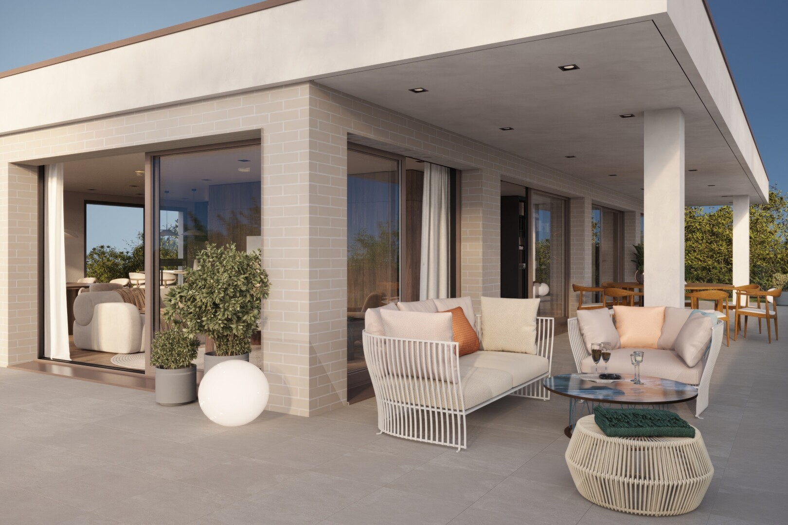 terrasse mit wohnraum im freien, property visible, terrasse, rendered, und day time