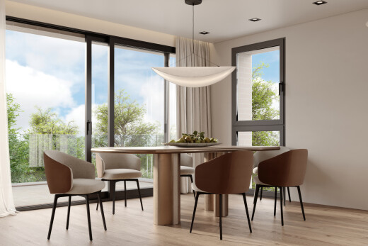 esszimmer mit day time, wood finish floor, holzfußboden, inside property, und natural light