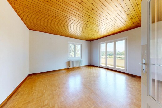pièce vide avec plafond en bois, wood ceiling, cloison sèche, drywall, et sol en finition bois