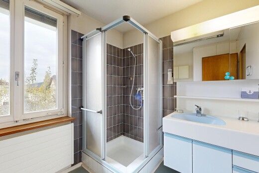salle de bains avec lavabo (ou coiffeuse selon le contexte), inside property, lumière naturelle, natural light, et salle de bain complète