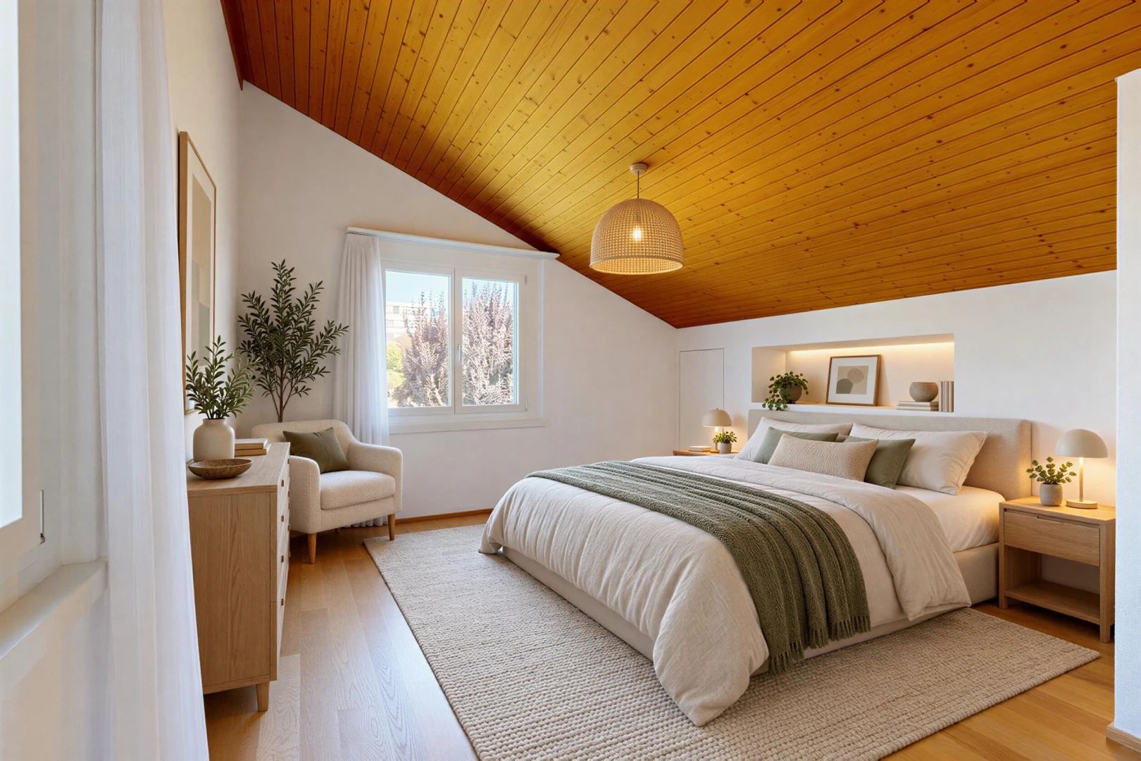 pièce vide avec vaulted ceiling, plafond voûté, wood ceiling, plafond en bois, et drywall