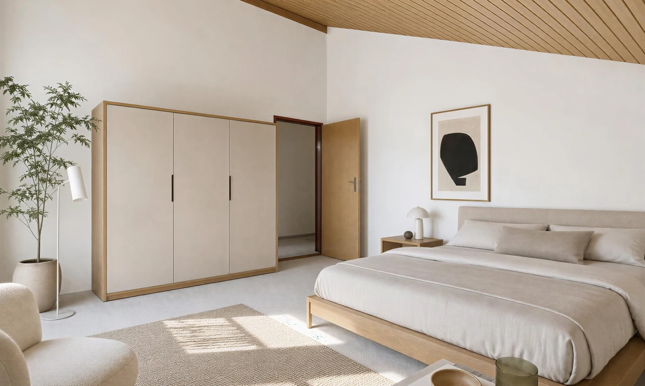 chambre avec vaulted ceiling, plafond voûté, carpet, moquette, et wood ceiling