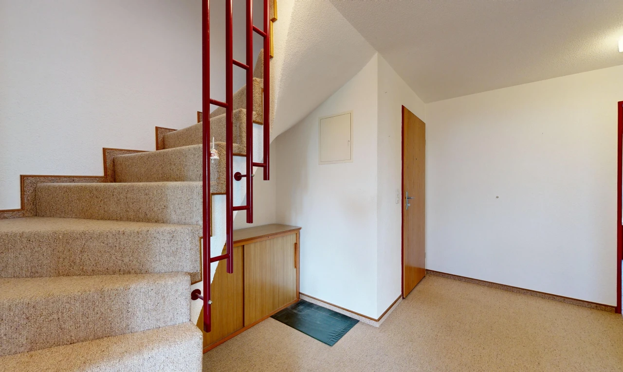 escaliers avec escaliers, carpet stairs, cloison sèche, drywall, et light floor