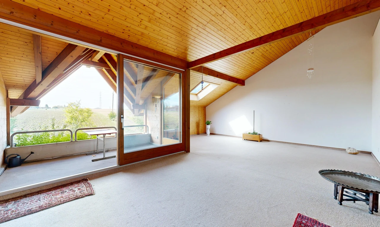 pièce vide avec vaulted ceiling, plafond voûté, drywall, cloison sèche, et high end ceiling
