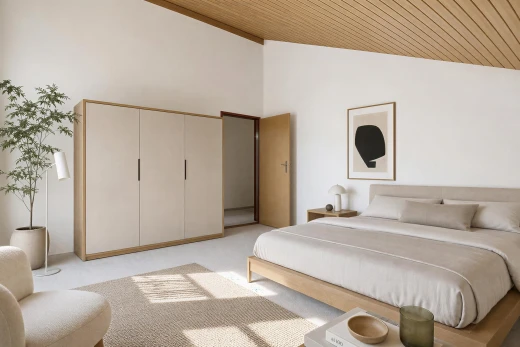 chambre avec vaulted ceiling, plafond voûté, carpet, moquette, et wood ceiling