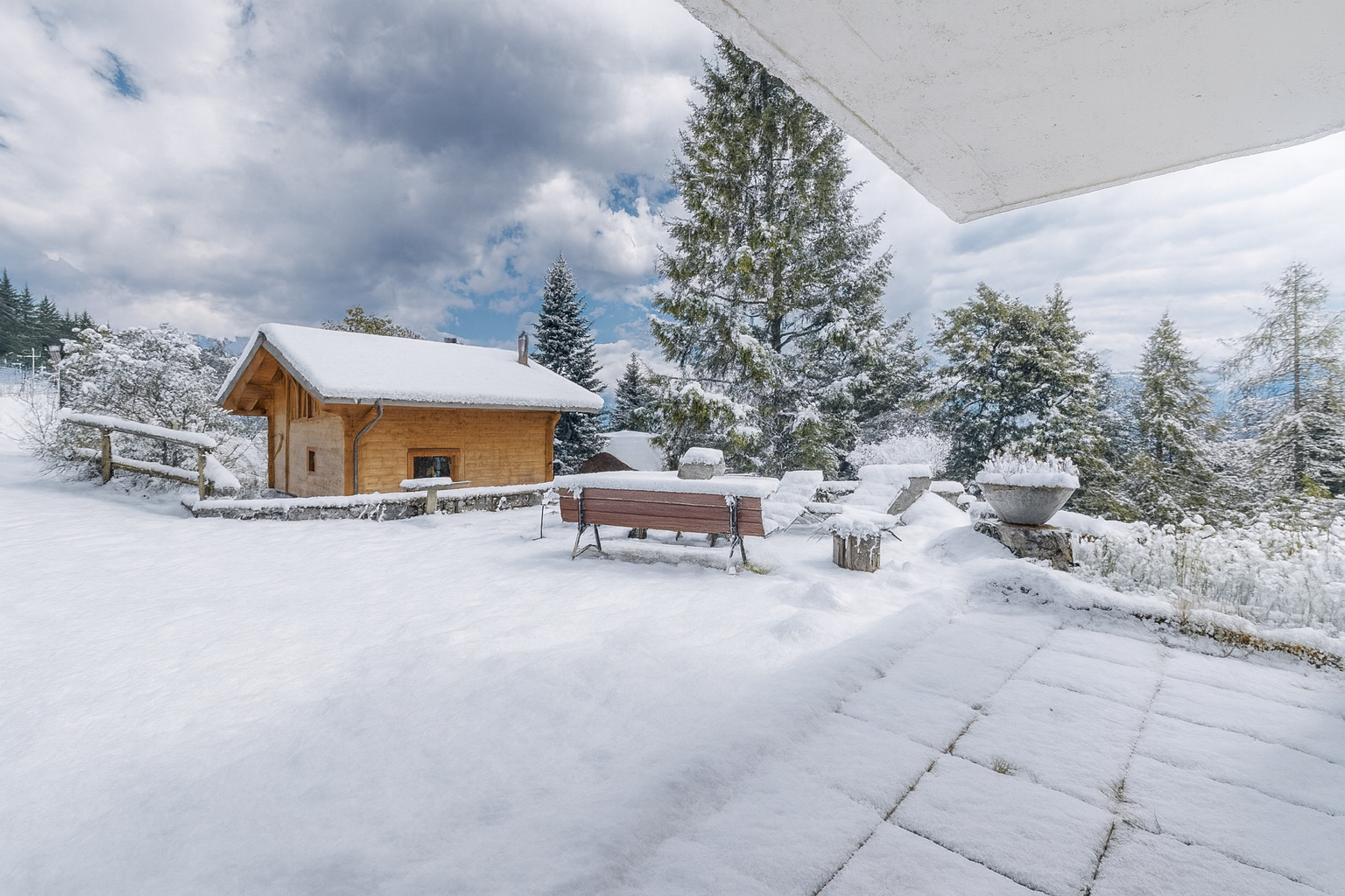 terrasse mit snow, day time, und terrasse