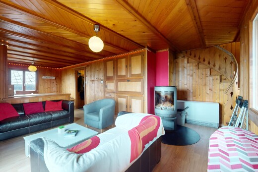 salon avec wood wall, natural light, mur en bois, lumière naturelle, et wood ceiling