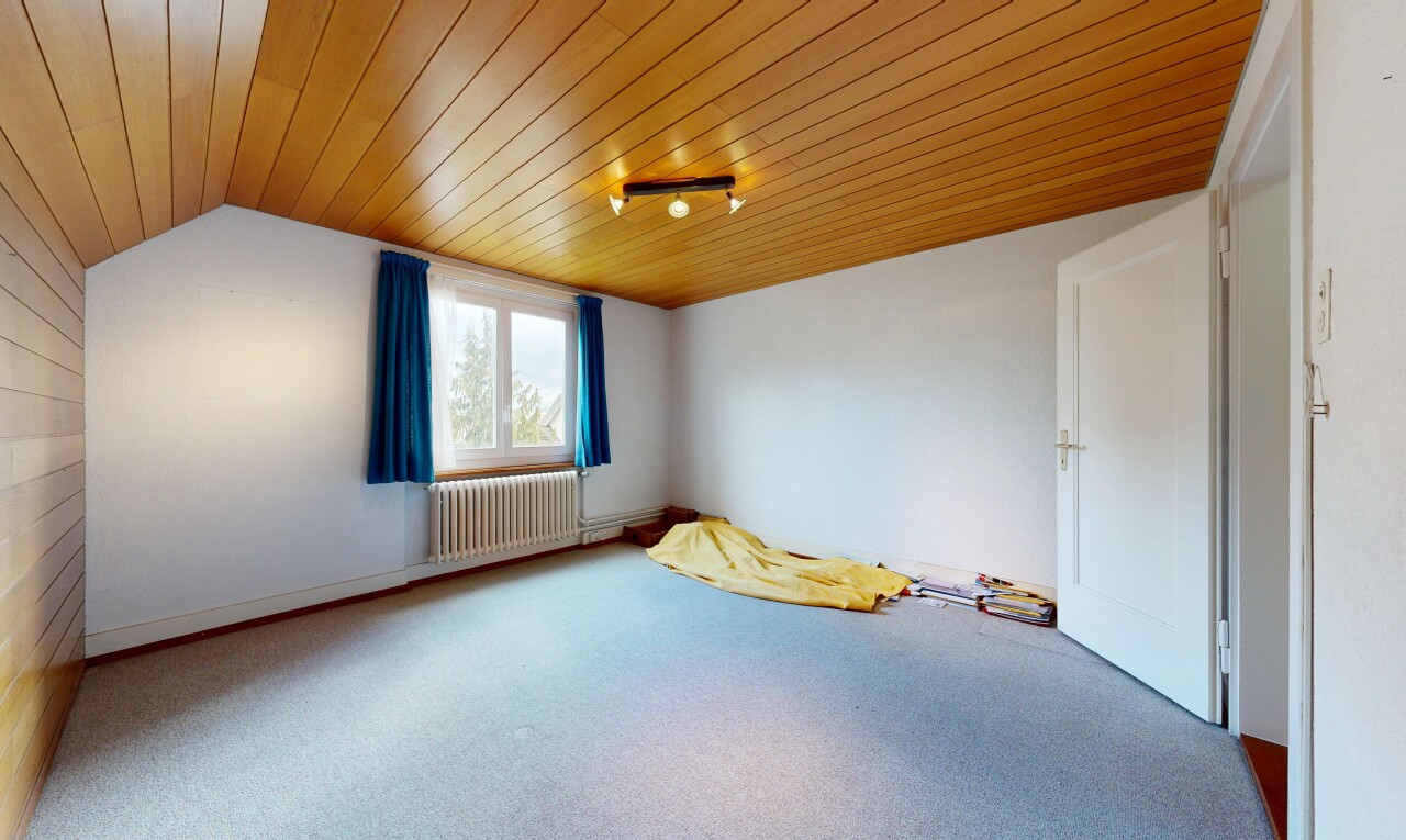 pièce vide avec plafond en bois, wood ceiling, lumière naturelle, natural light, et cloison sèche