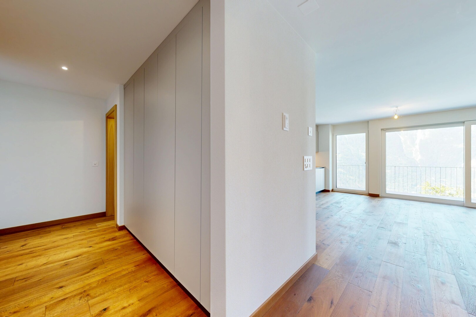 halle / korridor mit holzfußboden, wood finish floor, light floor, gipskartonwand, und drywall