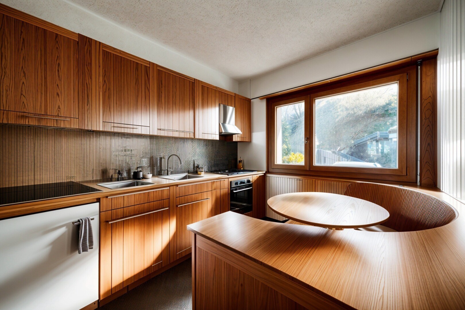 küche mit geschirrspülmaschine, arbeitsfläche, butcher block countertops, light floor, und light countertops