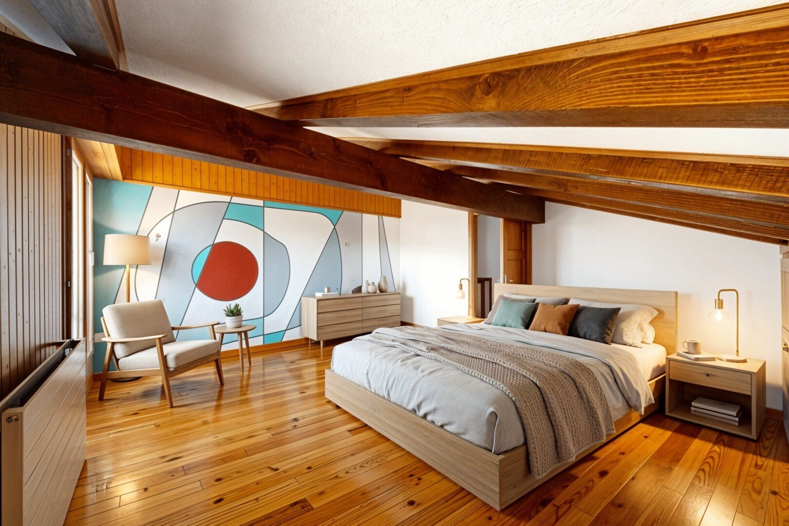 leerer raum mit gipskartonwand, drywall, balkendecke, beamed ceiling, und sockelleisten