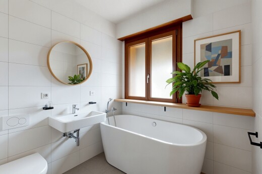 bad mit spiegel, toilette, inside property, natürliches licht, und natural light