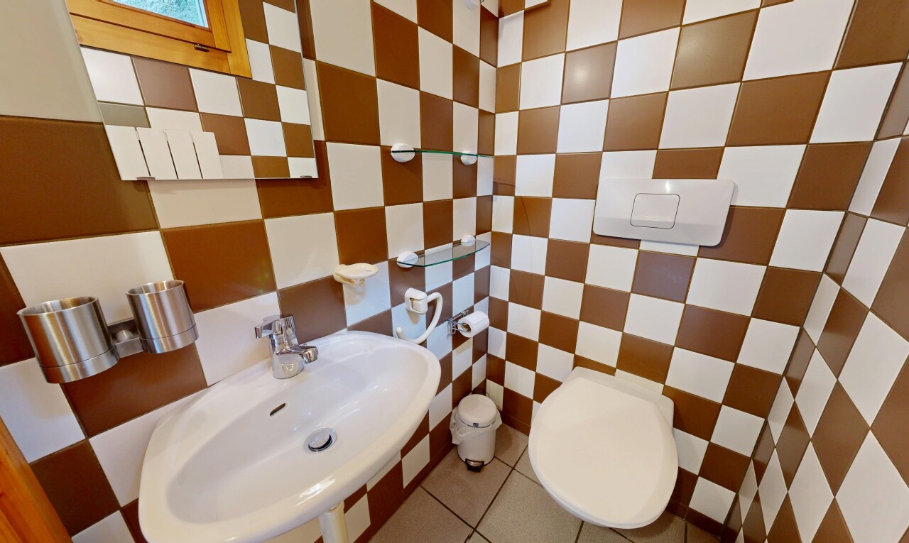 bad mit gäste-wc, waschbecken, inside property, fliesenwand, und tile wall