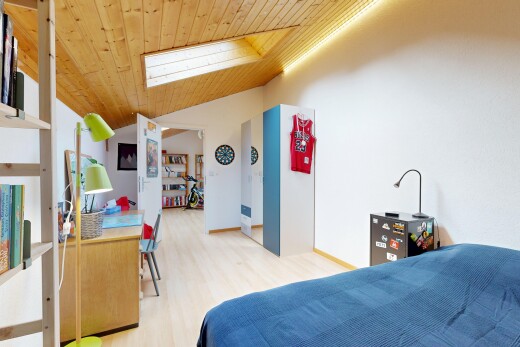 room / bedroom with a vaulted wooden ceiling, a desk, and light wood-style floors