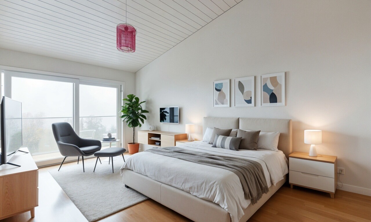 zimmer / schlafzimmer mit inside property, natural light, natürliches licht, wood finish floor, und holzfußboden