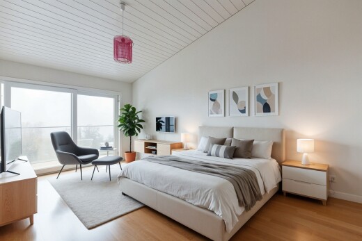 zimmer / schlafzimmer mit inside property, natural light, natürliches licht, wood finish floor, und holzfußboden