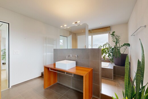 salle de bains avec miroir, radiateur, lavabo (ou coiffeuse selon le contexte), lumière naturelle, et natural light