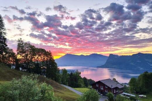 blick auf die berge mit blick auf die berge, mountain view, und dusk