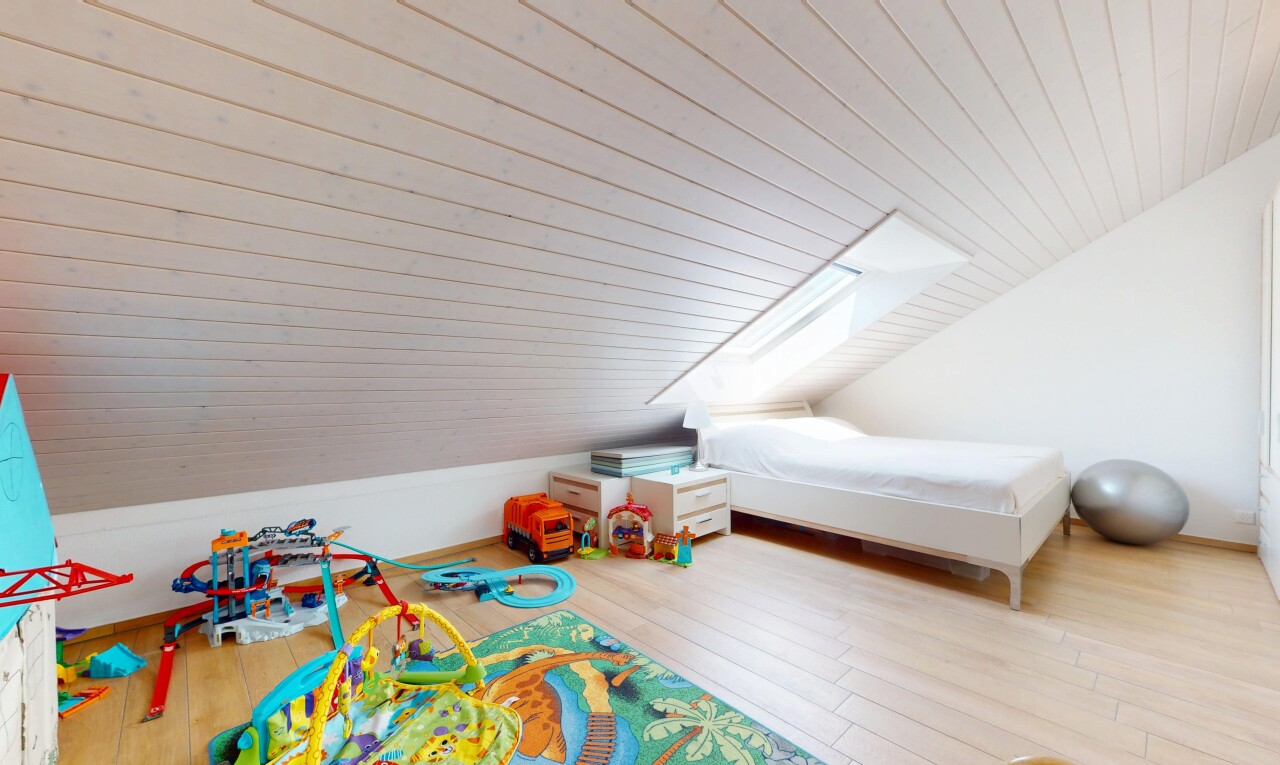 chambre avec puits de lumière, plafond voûté, vaulted ceiling, plafond en bois, et wood ceiling