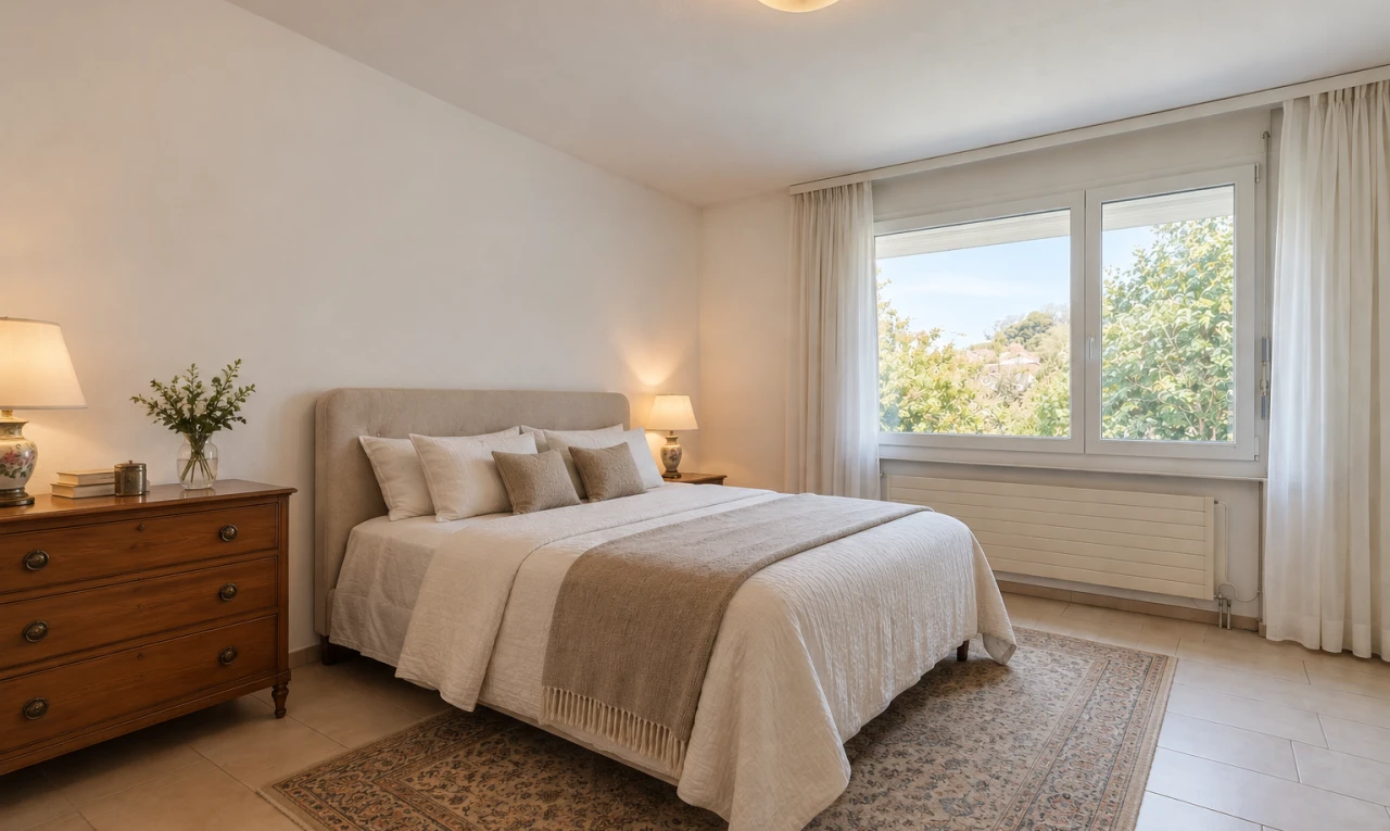 chambre avec light floor, drywall, cloison sèche, inside property, et day time