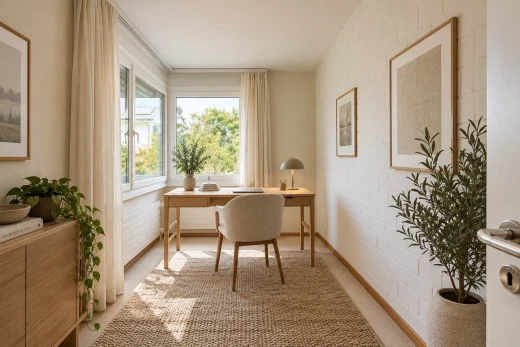 esszimmer mit virtually staged, inside property, baseboards wall, sockelleisten, und light floor