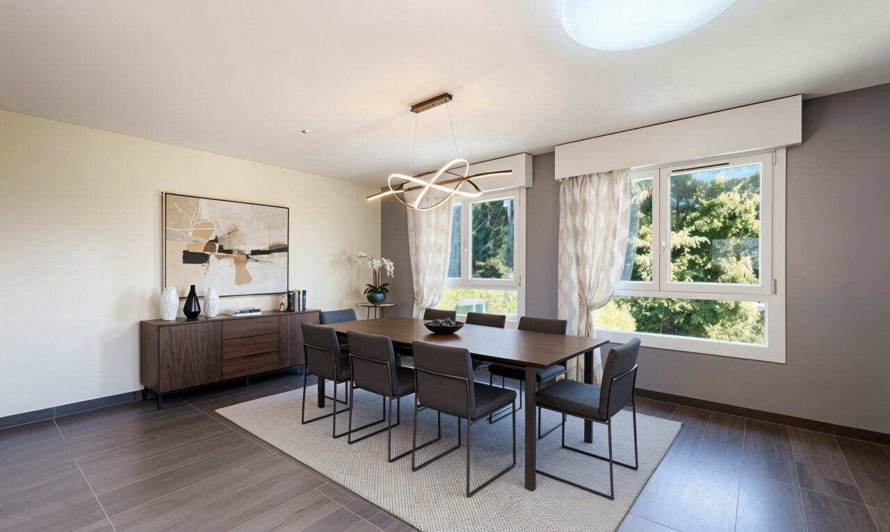 dining area featuring a chandelier and dark wood-style flooring