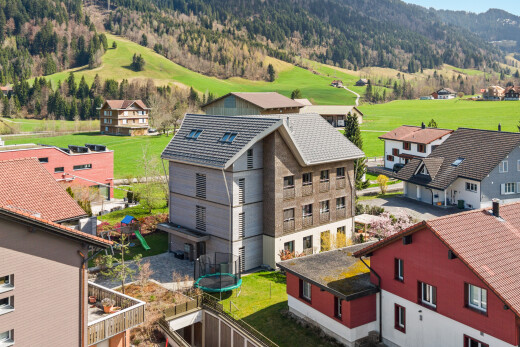 façade avec trampoline, pelouse, day time, mountain view, et vue sur la montagne