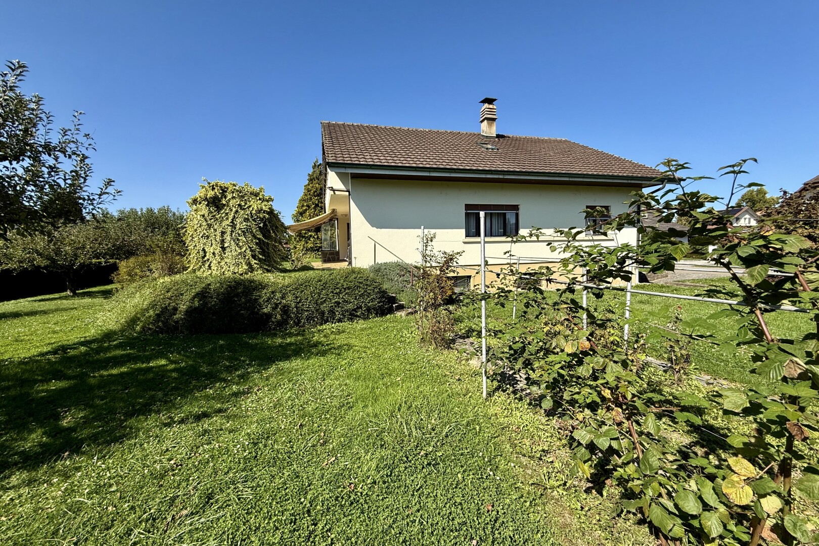 façade avec from property, pelouse, bardage en stuc, et day time