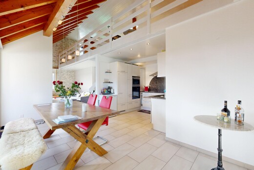 esszimmer mit balkendecke, beamed ceiling, inside property, gipskartonwand, und drywall