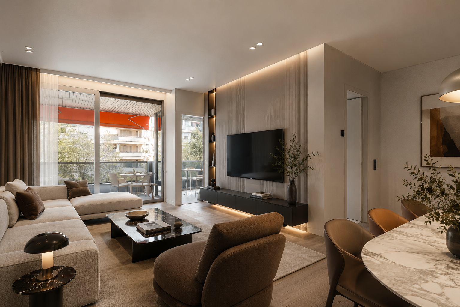 salon avec lumière naturelle, natural light, cloison sèche, drywall, et inside property
