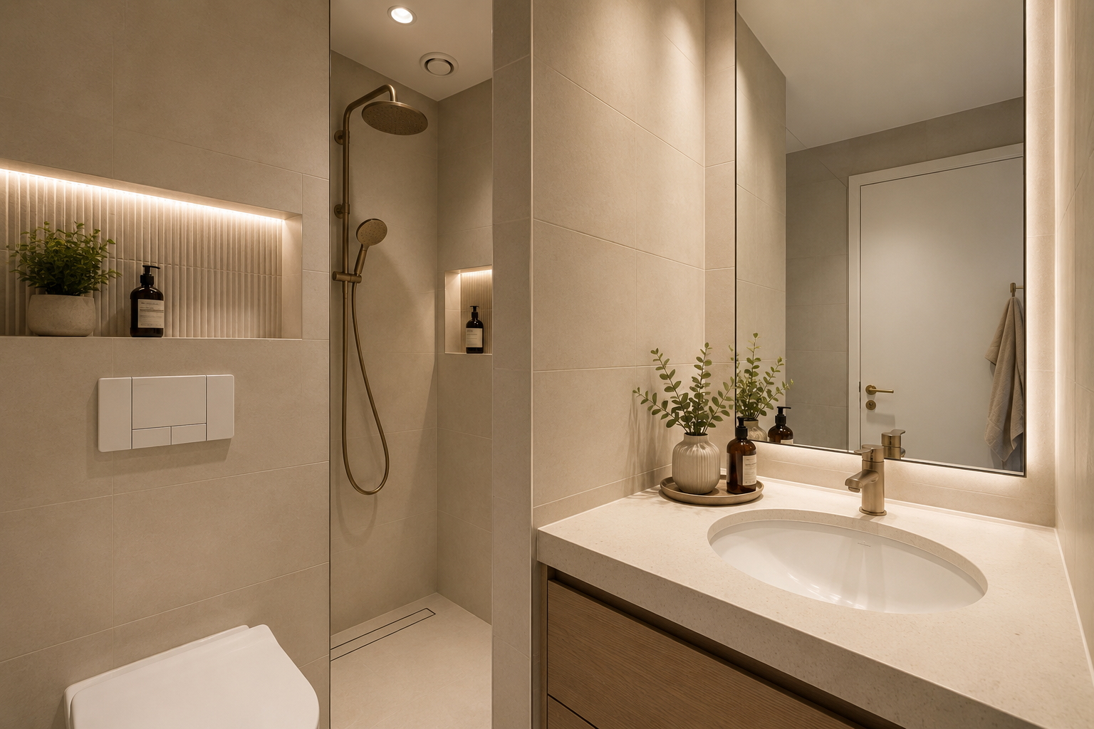 salle de bains avec miroir, lavabo (ou coiffeuse selon le contexte), évier, et inside property