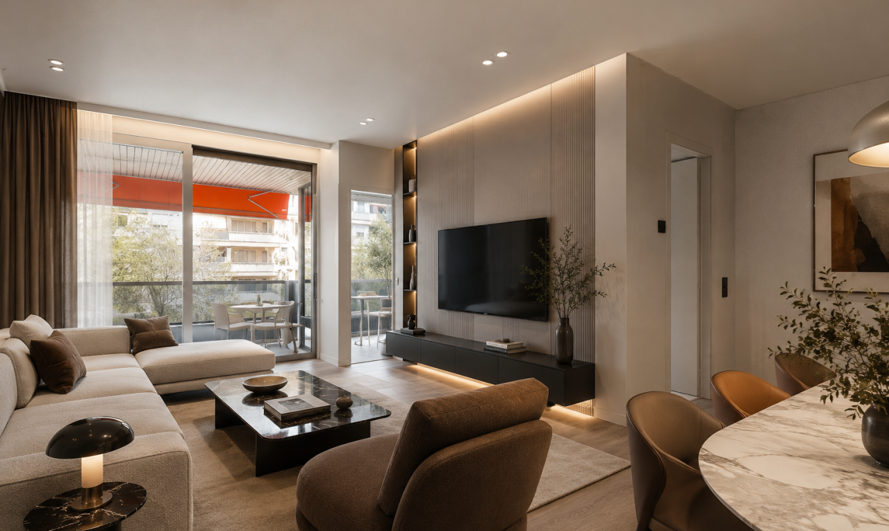 salon avec lumière naturelle, natural light, cloison sèche, drywall, et inside property