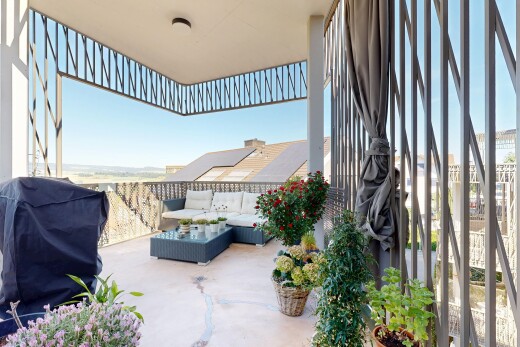 terrace featuring an outdoor living space, grilling area, and a patio area