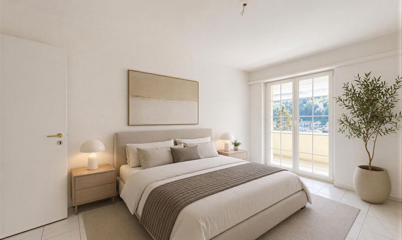 chambre avec accès à l'extérieur, light floor, natural light, lumière naturelle, et inside property