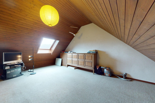 innenraum mit dachfenster, niedrige decke, fernseher, holzdecke, und dachschräge