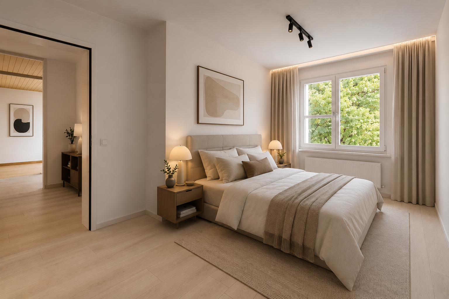 empty room with light colored carpet and radiator heating unit