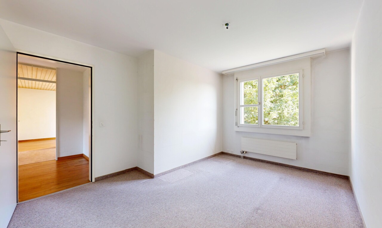 empty room with light colored carpet and radiator heating unit