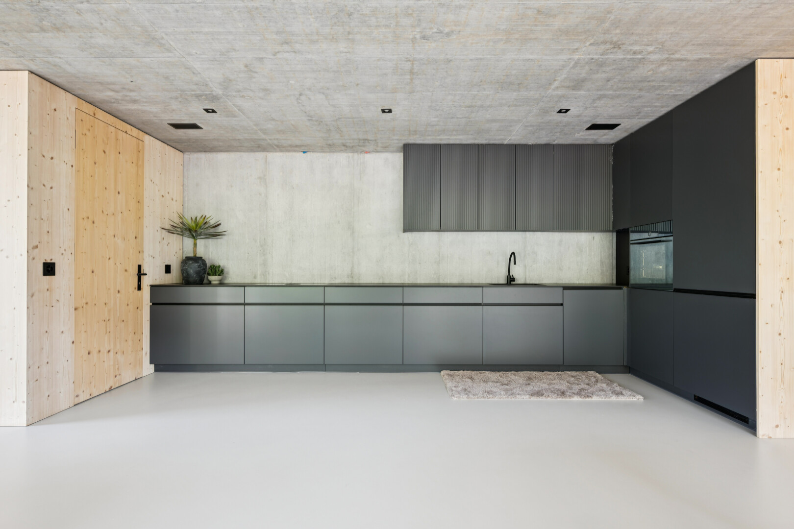küche mit concrete ceiling, betondecke, concrete wall, betonmauer, und finished concrete floor
