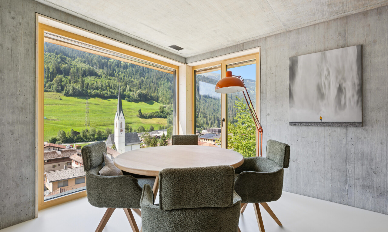 esszimmer mit betonmauer, concrete wall, betondecke, concrete ceiling, und finished concrete floor